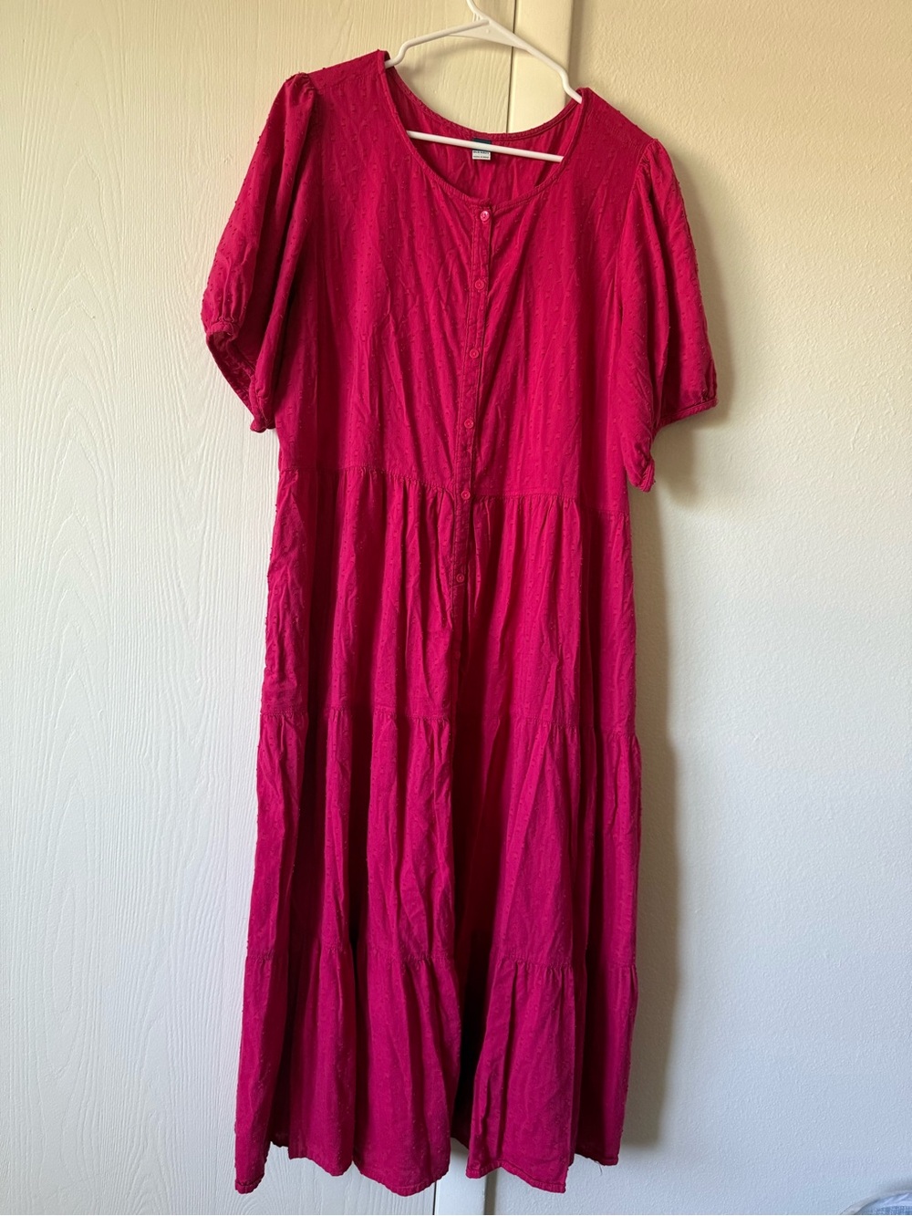 Old Navy Hot Pink Clip-Dot Button-Front Tiered Midi Dress - XL